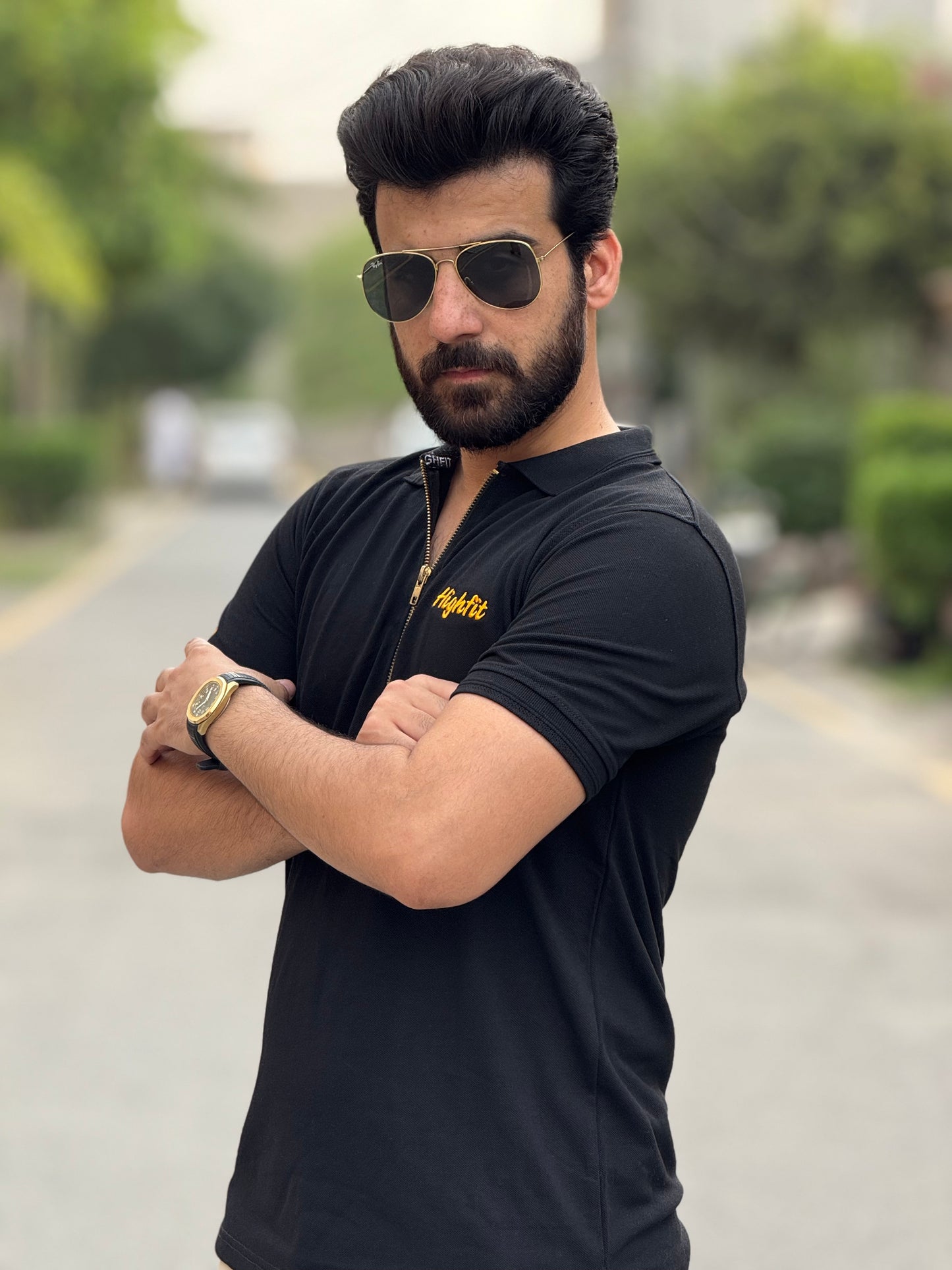 Zip Black/Gold Classic Basics Cotton Polo