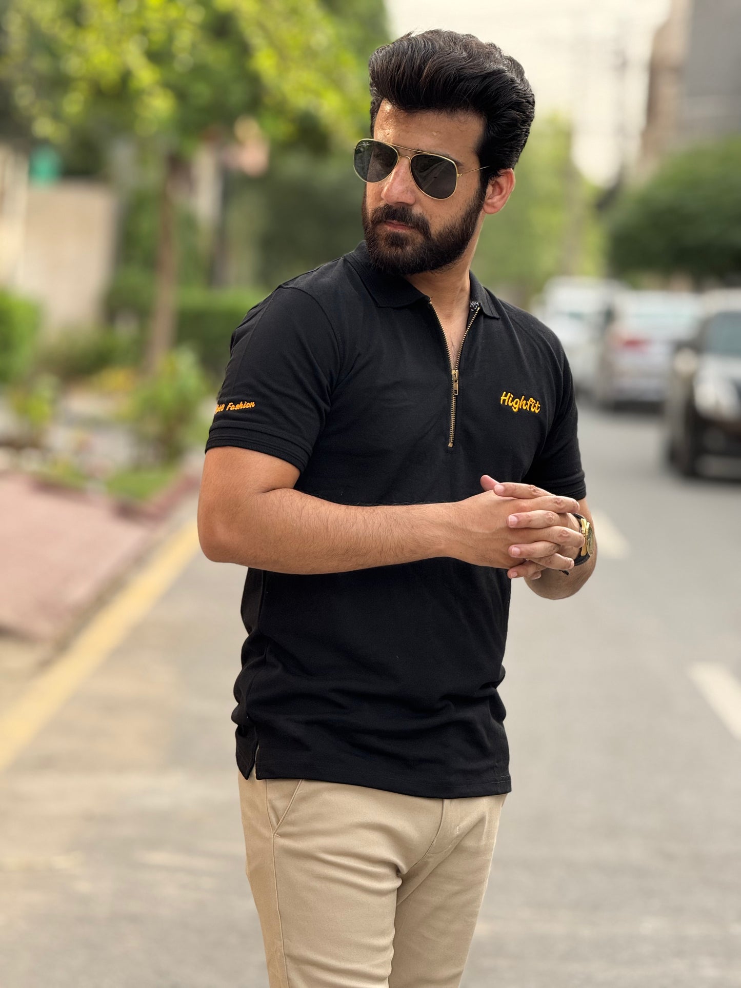 Zip Black/Gold Classic Basics Cotton Polo