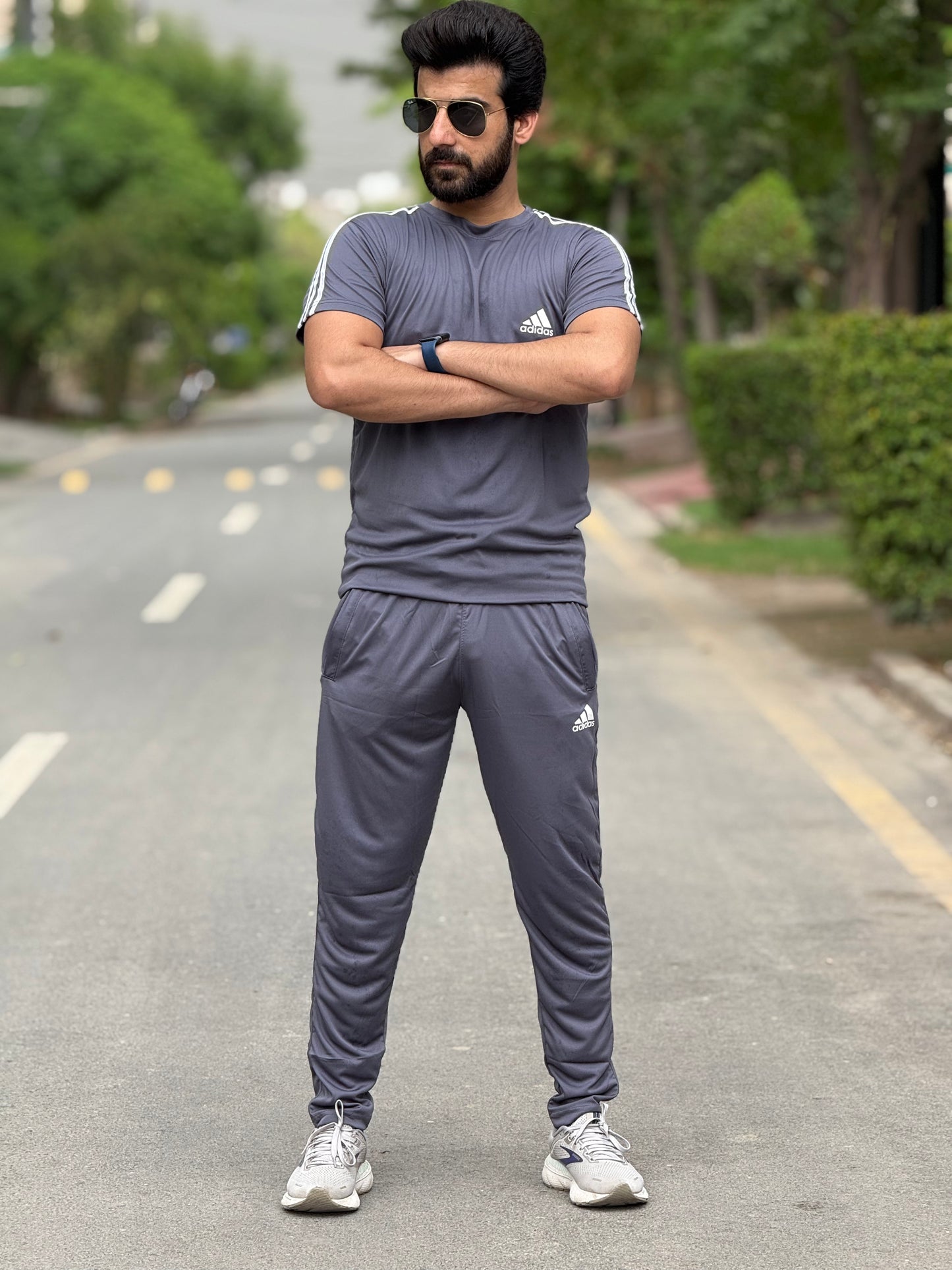 Adi Dri-fit Tracksuit- Light Grey