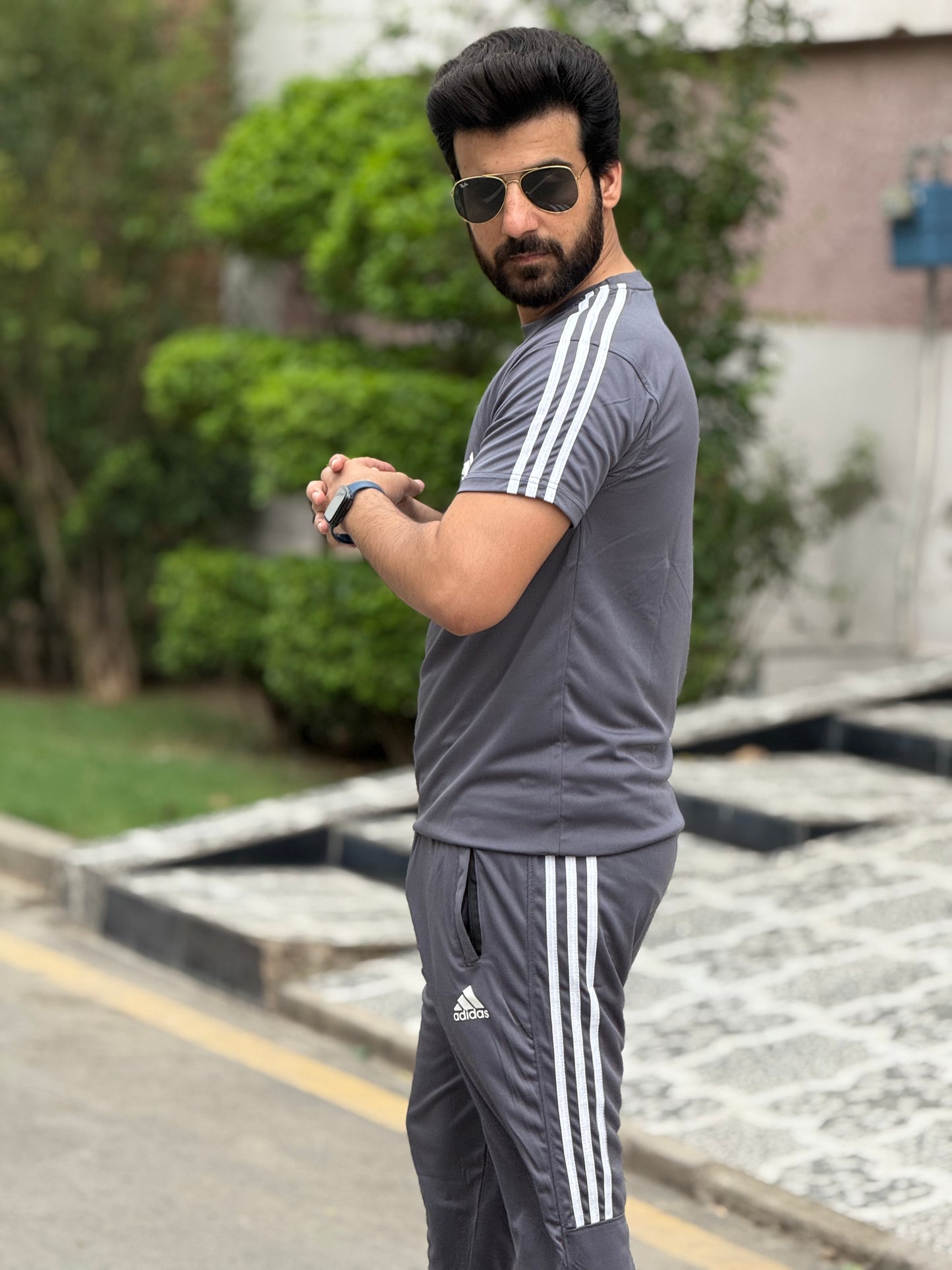 Adi Dri-fit Tracksuit- Light Grey