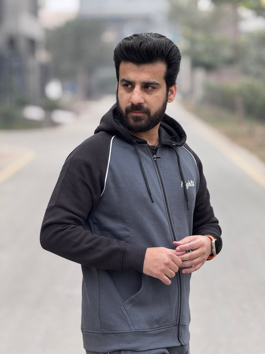 Styli Cotton Flece Tracksuit - Grey\Black
