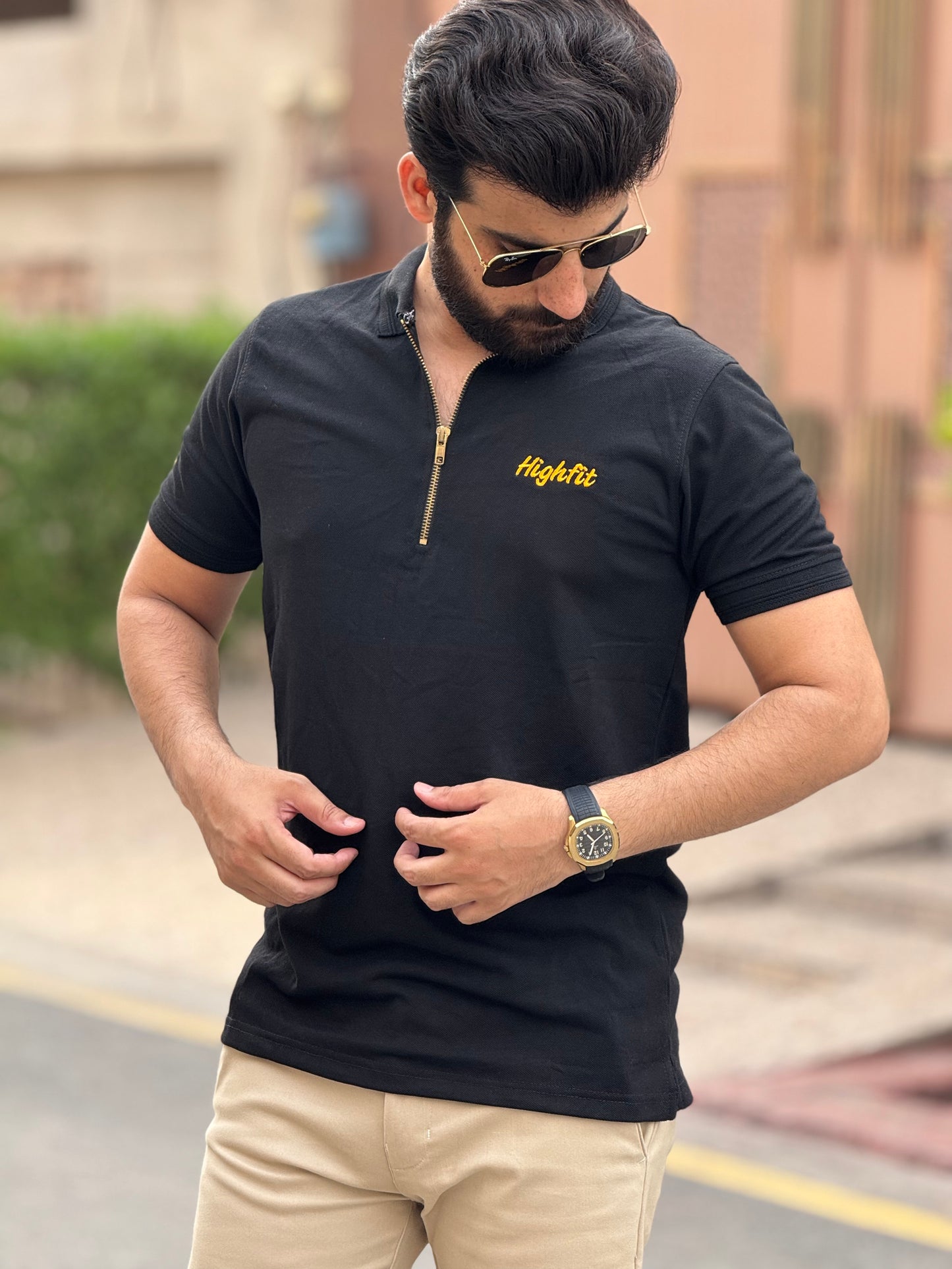 Zip Black/Gold Classic Basics Cotton Polo
