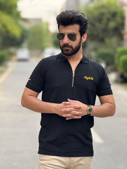 Zip Black/Gold Classic Basics Cotton Polo