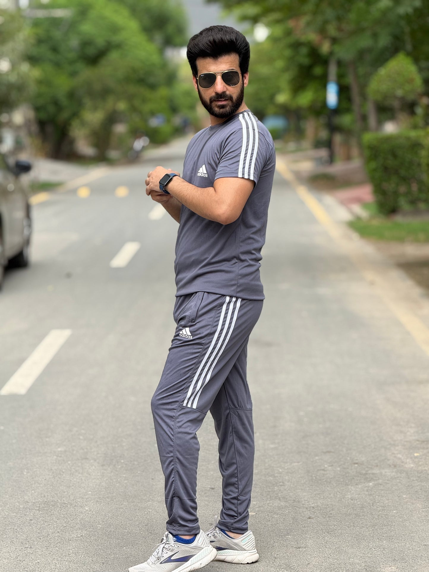 Adi Dri-fit Tracksuit- Light Grey