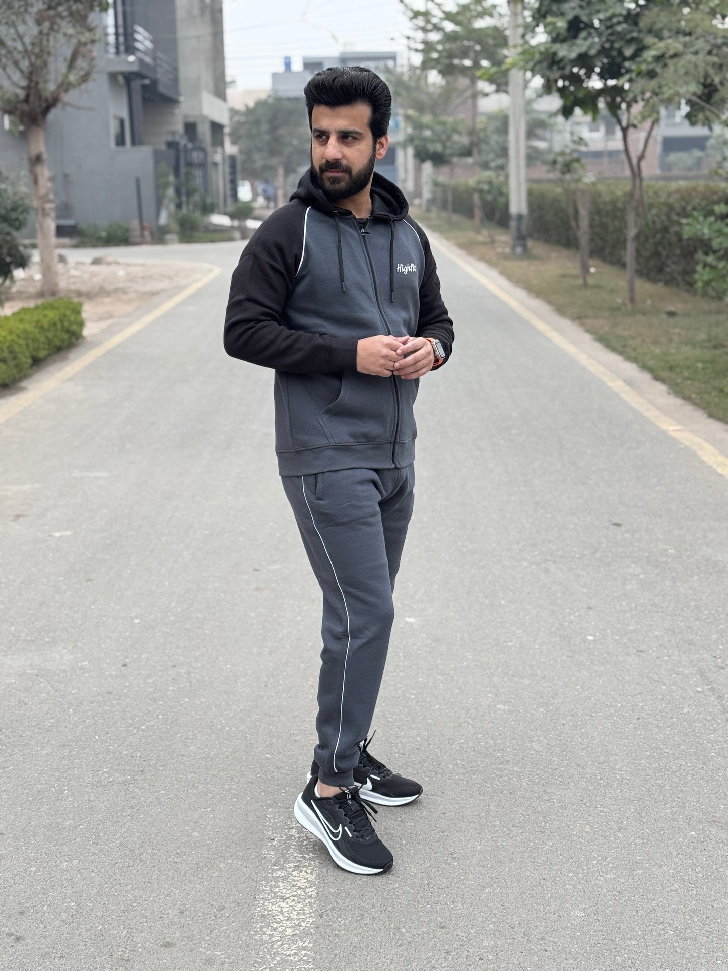 Styli Cotton Flece Tracksuit - Grey\Black