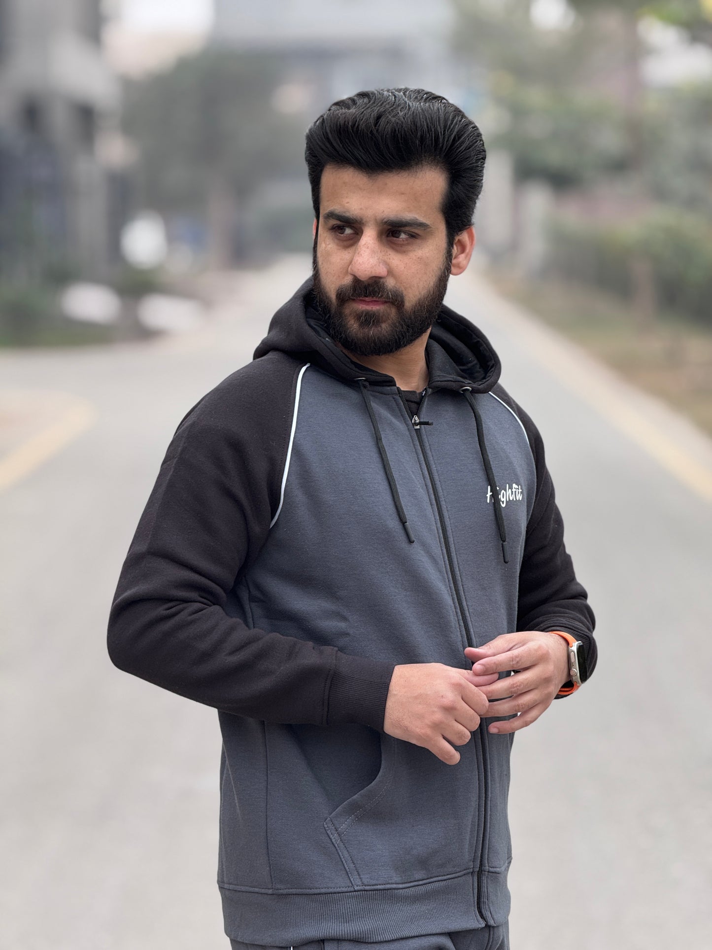 Styli Cotton Flece Tracksuit - Grey\Black
