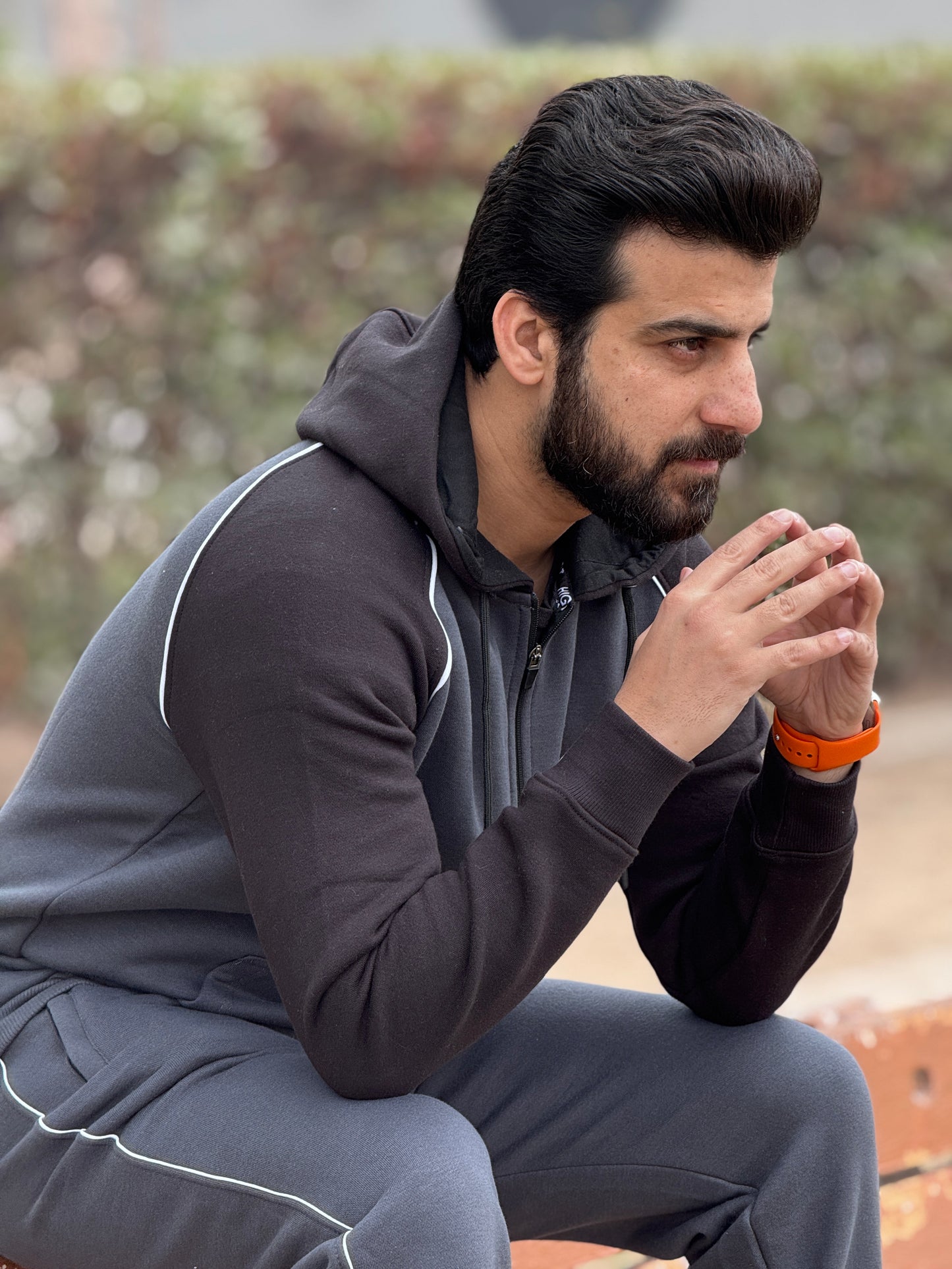 Styli Cotton Flece Tracksuit - Grey\Black
